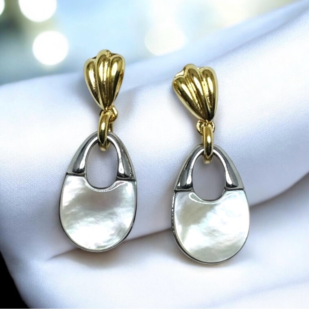 Elegant Gold and Silver Drop Mother of Pearl Vicky Earrings Hypoallergenic
